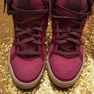 Adidas pink and grey high tops